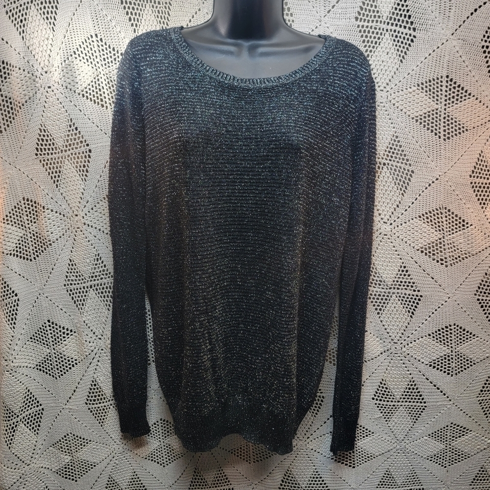 I Jeans by Buffalo size medium sheer long sleeve blouse. Black with silver. NWT
